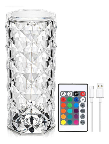 Lámpara De Mesa Cristal Diamante 16 Colore Táctil Recargable