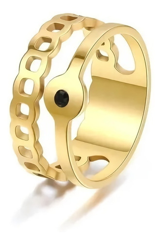 Anillo Acero Inoxidable Argolla Color Oro Elegante Cz Mujer