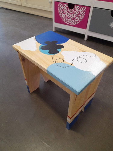 Imagen 3 de 4 de Banquito Banqueta Infantil Madera Pintado