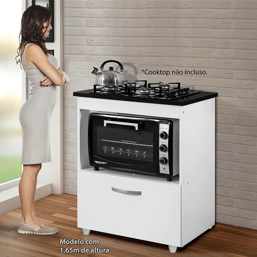 Balcão Para Cooktop 1 Porta Basculante Salvia Kaiki Móveis I Cor Branco