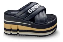 Comprar Sandalias Con Taco Cruzadas, Sandalias Altas. Negras