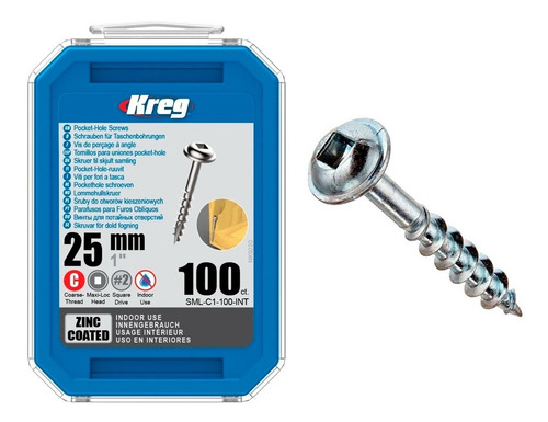 Tornillos De Zinc Kreg De 25 Mm X 100 Unidades Sml-c1-100