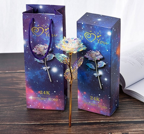 Imagen 3 de 3 de 24k Oro Plateado Rosa Flor Navidad Regalo Cumpleaños Galaxy