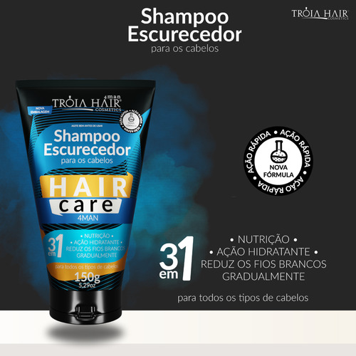 20 Sachês Shampoo Escurecedor 3 Em 1 C/ 15g Tróia Hair
