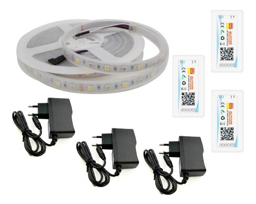 Imagem 1 de 6 de Fita Led 5 Pinos 5mts Ip67 + 3 Controlador Wifi + 3 Fontes