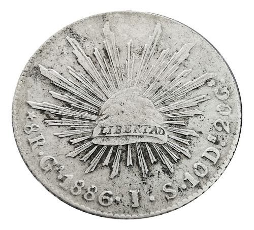 Moneda 8 Reales Plata Guadalajara Ga Js 1886