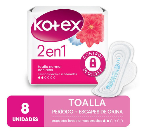 Toalla Femenina 2 En 1 Kotex Duo X 8 Unidades