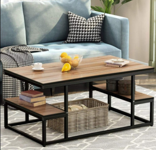 Mesa Living Estilo Industrial Moderno En Pino 60x120x50 Marrón Claro
