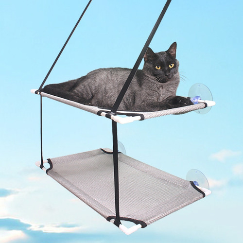 Cama Cucha Gato Colgante Ventosas Ventana 2 Pisos 50x11cm C0 Color Gris Diseño Cama Cucha Ventana