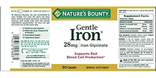 Nature's Bounty Gentle Iron 28 Mg 90 Capsules (pack Of 3)