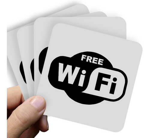 Adesivo Kit C/4 - 10x7cm - Free Wi-fi Logo Placa Sign Placas