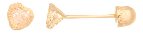 Arete Broquel | Corazon Circonia Blanca Diamantado Oro 14k