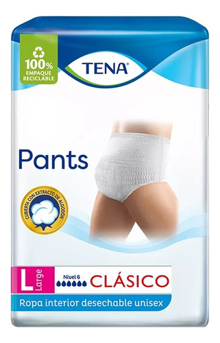 Ropa Interior Desechable Adultos Tena Pants Clásico L 8un