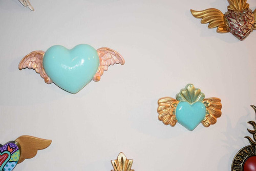 Imagen 5 de 9 de Corazón Alado Yeso Figura Adorno Regalo Pintado A Mano