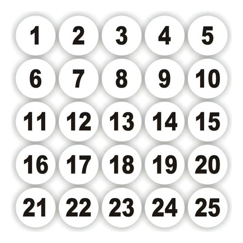 Adesivos Numerados 1 A 50 Redondo Fundo Branco Medida 5cm