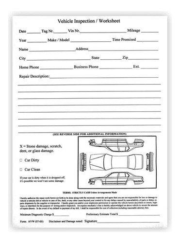 Hoja De Trabajo De Inspeccion De Vehiculos (formulario De Ta