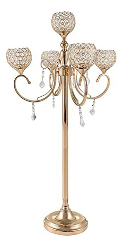 Candelabro De Cristal De 5 Brazos, Candelabro De Cristal Dor