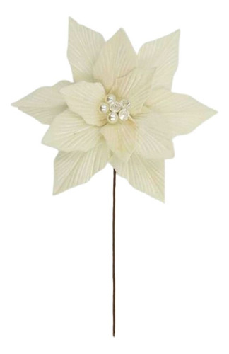 Flor De Navidad 50cm Color Yvory, Pisltilo Blanco Brillante