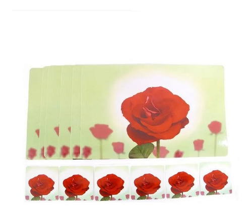 Juego De 6 Manteles Individuales + 6 Posa Vasos Rosa Roja /c