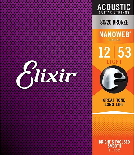 Cuerdas Elixir Nanoweb 80/20 Bronze Guitarra Acustica 12-53