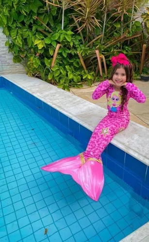 Kit Maiô + Calda Piscina Infantil Fantasia Princesa Sereia