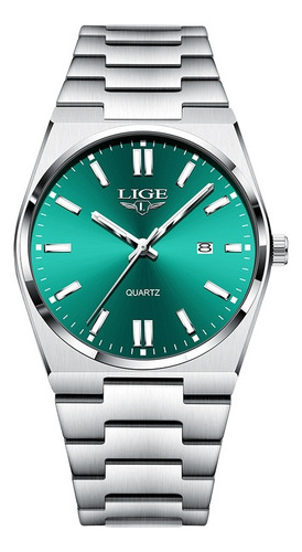 Reloj De Cuarzo Hombre Analógico Relojes Pulsera Moda Watch Correa Plateado Bisel Plateado Fondo Verde