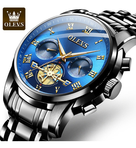 Relojes De Cuarzo Luminosos Olevs 2859 Tourbillon Color Del Fondo Negro Azul