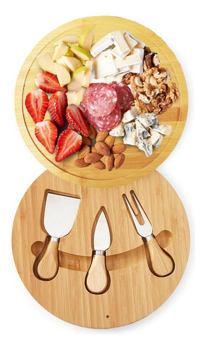 Tabla De Quesos De Madera De Bambú Con 3 Cuchillos Tablas
