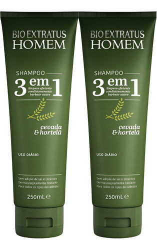 Kit 2 Shampoo 3 Em 1 250ml Linha Homem Bio Extratus