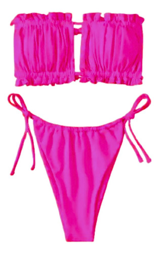 Conjunto Bikinis Mallas 2 Piezas Estilo Fruncido Strapless