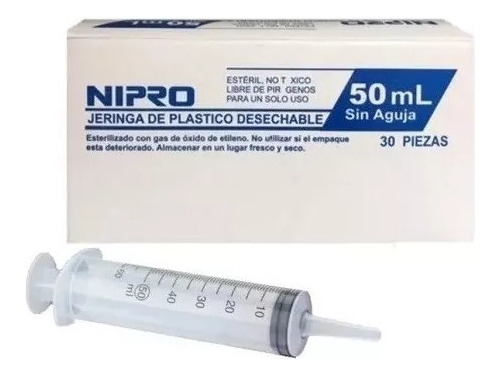 Jeringa Sin Aguja 50ml Nipro Punta Catéter Caja 30 Un Nipro