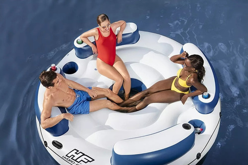 Inflable Acuático Para 4 Personas Flotador Con Potavasos