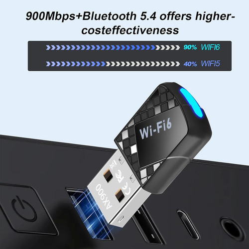 Ax900mbps Adaptador Usb Wifi 6 Para Pc, 2 En 1 Bluetooth 5.4 Wifi Adaptador 2.4g/5g Transceptor De Red Inalámbrico De Doble Banda Para Portátil, Computadora, Wpa3, Compatible Con Windows 11/10