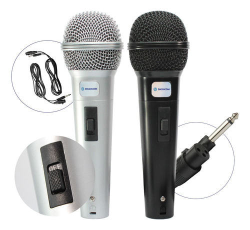 Kit 2 Microfones Profissional Duplo Karaoke Igreja Com Fio