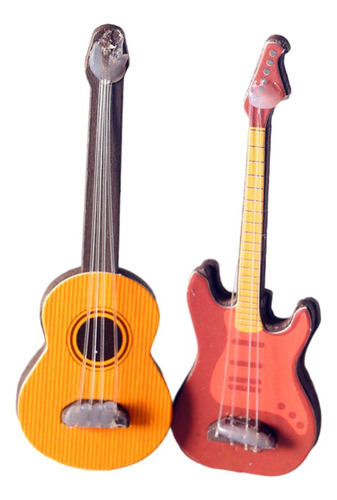2 Piezas De Casa De Muñecas Accesorios De Guitarra Juego De