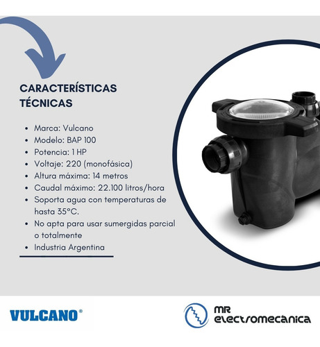 Imagen 4 de 10 de Bomba Pileta Vulcano Autocebante Bap100 1 Hp