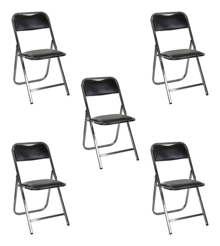 Silla Plegable Acojinada Económica Alquiladoras Paquete De 5 Color de la estructura de la silla Cromo Color del asiento Negro