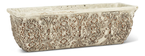 Maceta Rectangular Relieve Color Gris Cobre