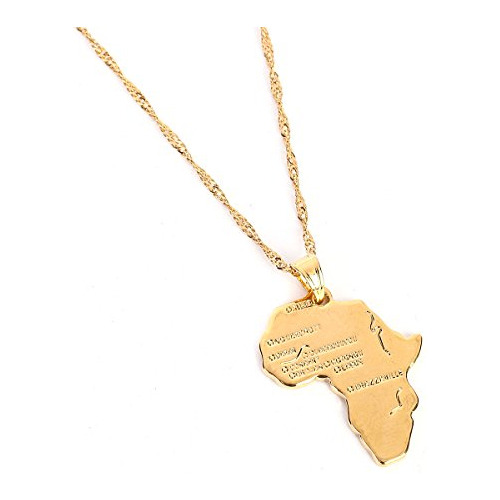 Collar Mapa África Cristal Oro 24k Mujer Hip-hop