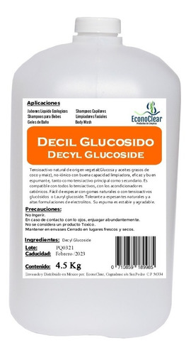 Decil Glucosido (decyl Glucoside) 4.5 Kg Libre De Sulfatos 