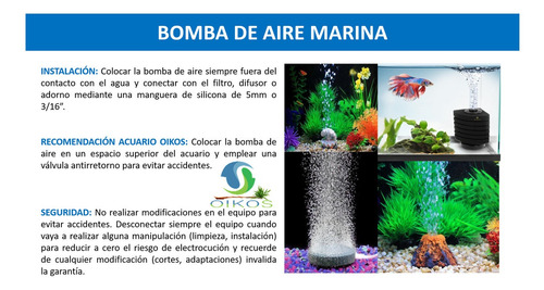Imagen 5 de 10 de Bomba De Aire Para Acuario Marina 300 + Delivery