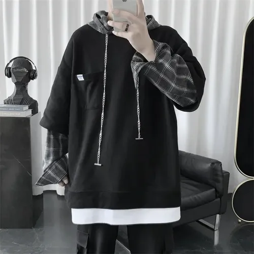 Sudadera Con Capucha De Patchwork A Cuadros Para Hombre - Es