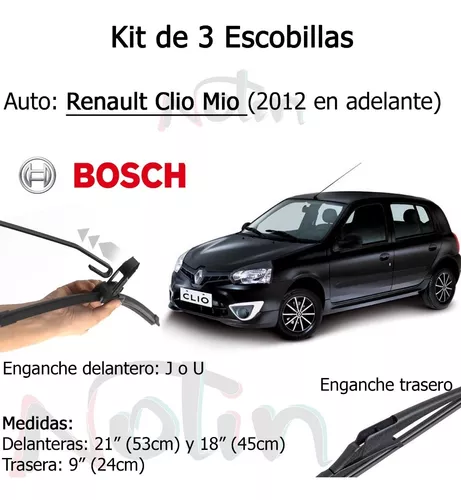 Kit 3 Escobillas Limpiaparabrisas Bosch Aerofit - Clio Mio