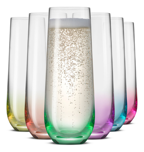 Vaso para flauta de champán sin tallo, color Hue, 9.4 onzas, juego de 6