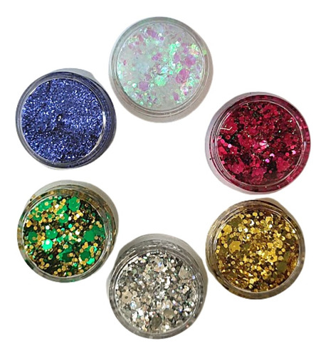 Glitter En Gel Mini X6 Varios Colores Para Rostro 