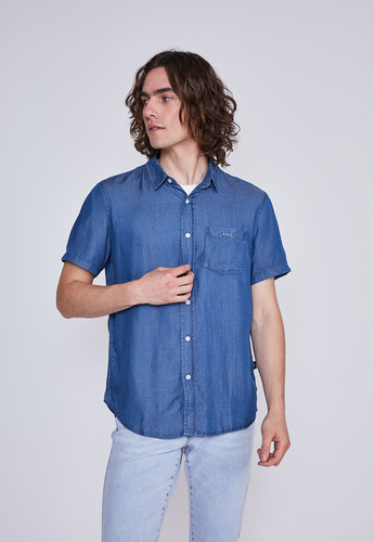 Camisa Hombre Manga Corta Lyocell Azul Sioux  