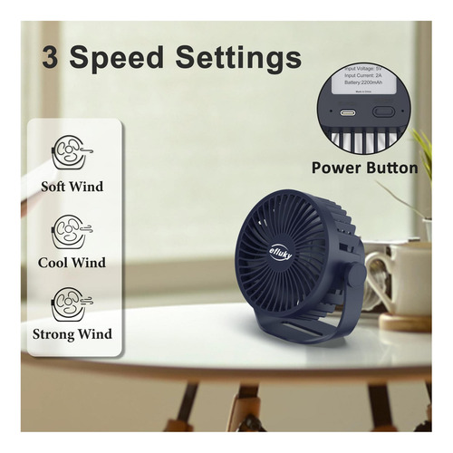 Ventilador De Escritorio Pequeño Usb Efluky, 3 Velocidades Y
