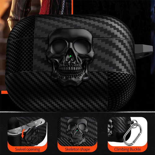 Funda 3d Skeleton Head For AirPods 4 (anc) Case + Cleanser