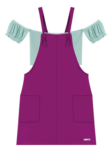 Jardineira Com Blusa Infantil / Juvenil  Menina 10-18 Elian