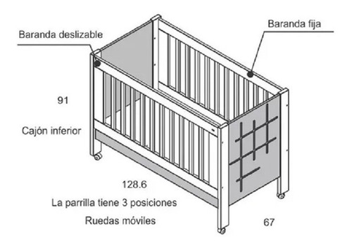 Cuna Escocia 120x60 Convertible En Escritorio Con Cajón